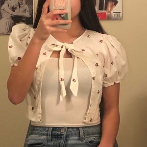 White Cropped cover up (cherry)